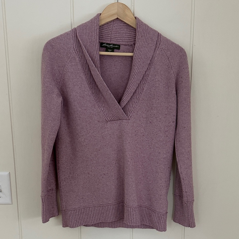 Eddie Bauer Purple V-Neck Sweater Wool Blend